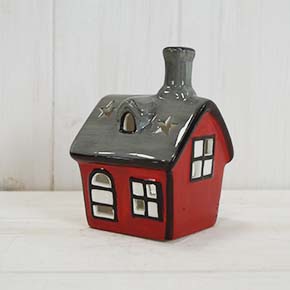 Large Grey & Red Ceramic Tealight Holder (10.2cm) detail page